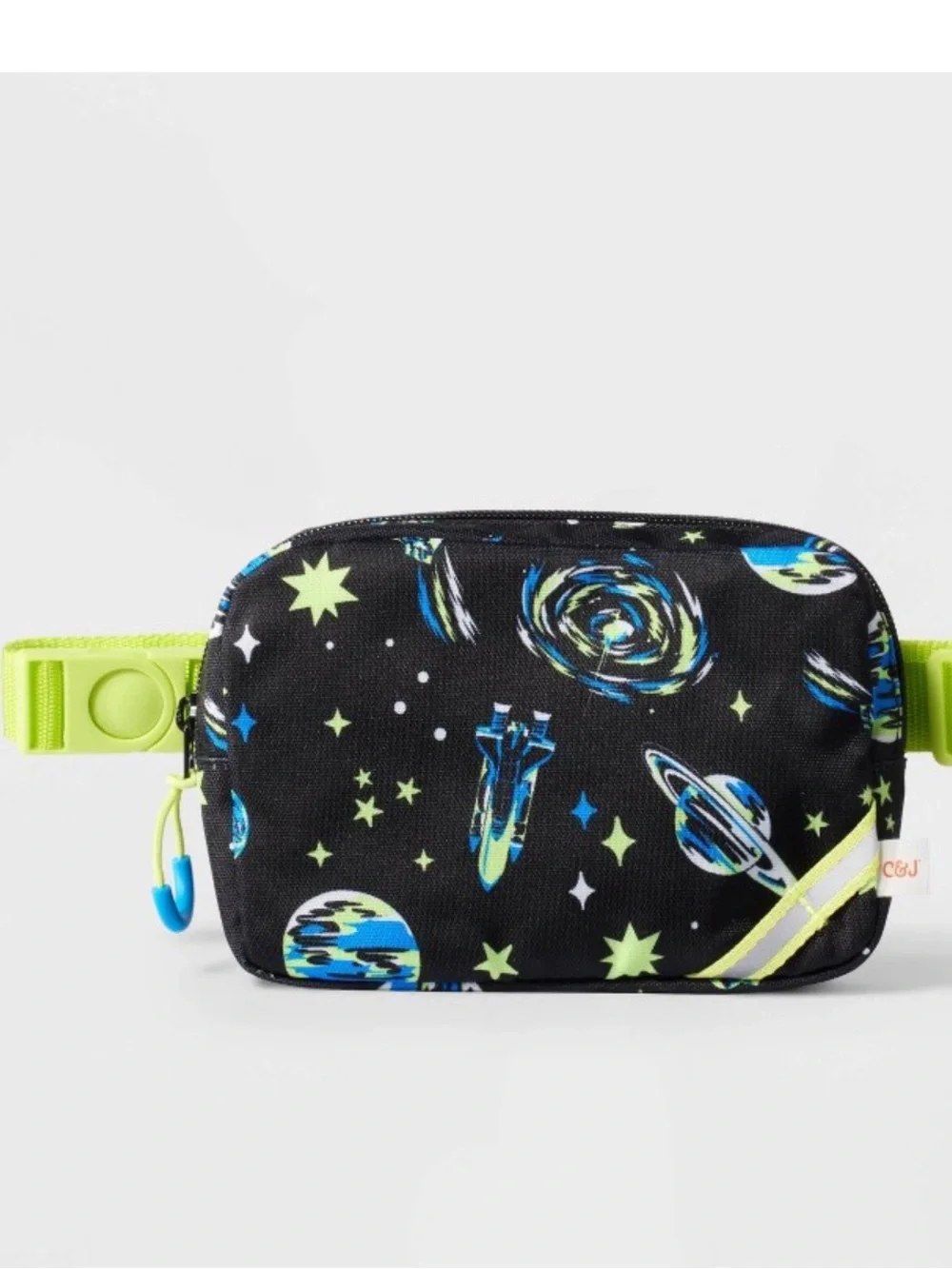 Cat & Jack Black Space Print Belt Bag with Neon Green Accents